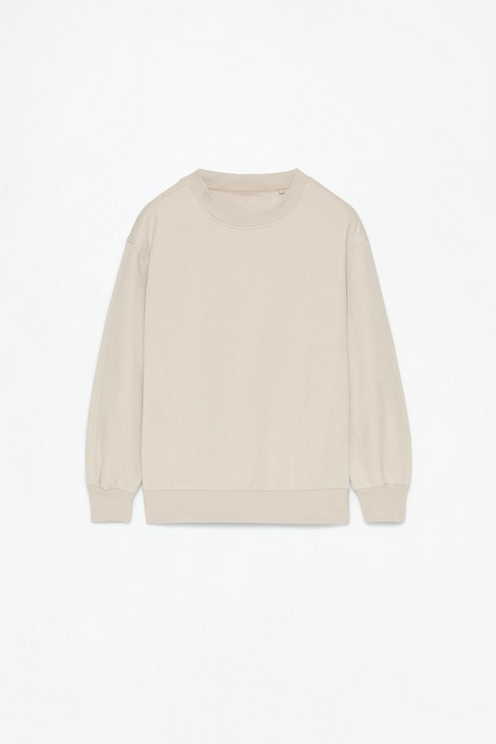 Basic Tracksuit Sweatshirt - Women's Beige Sweatshirt - Full View of Stylish and Comfortable Active Wear Top