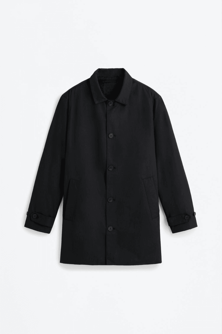 Black padded trench coat for men

