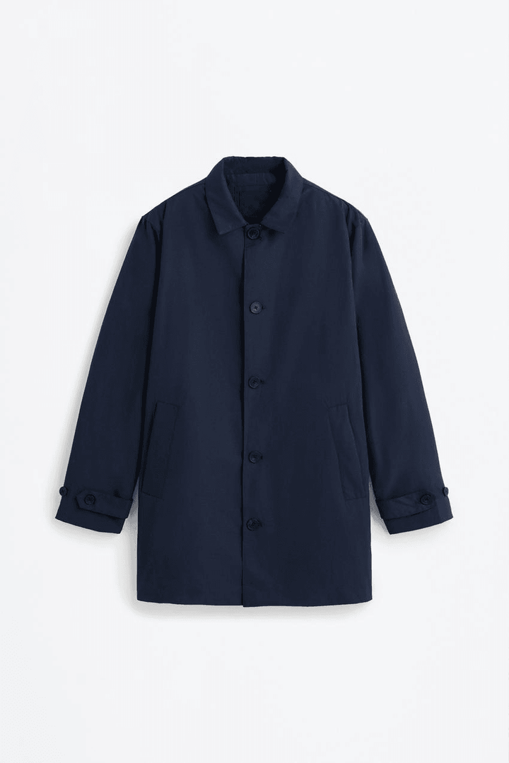 Navy padded trench coat for men

