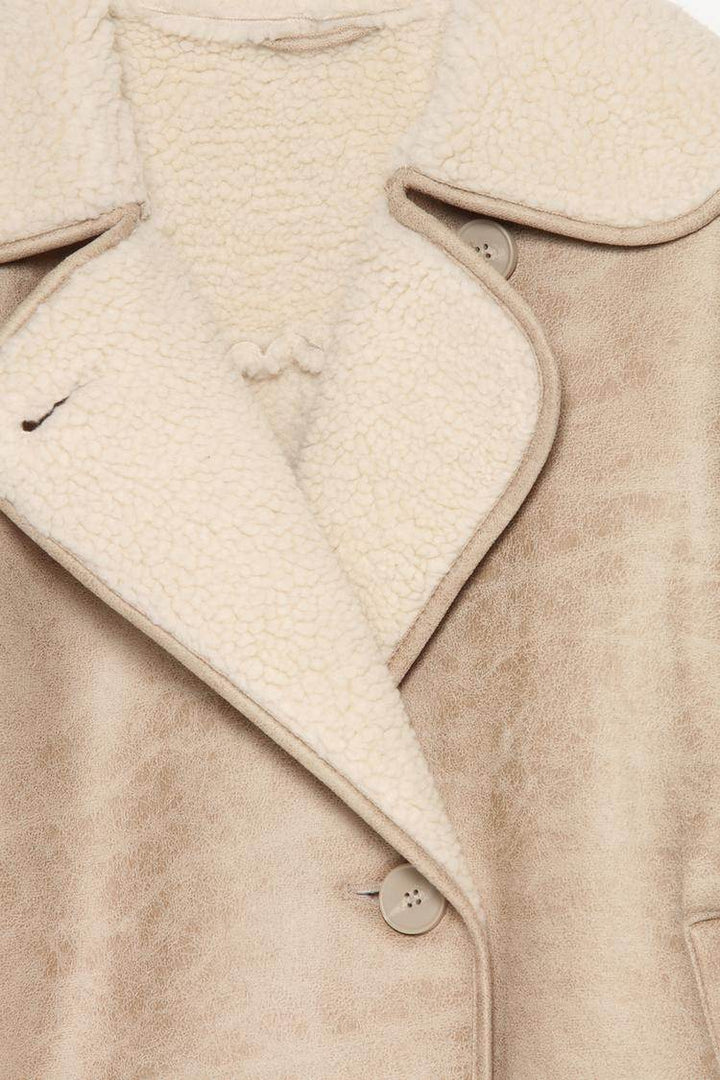 Front view of women's beige brown double-faced coat

