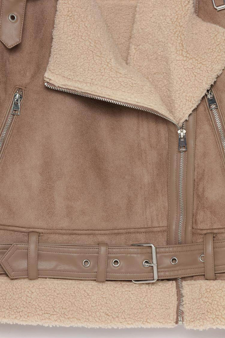 Close-up of double-faced crossover jacket fabric texture

