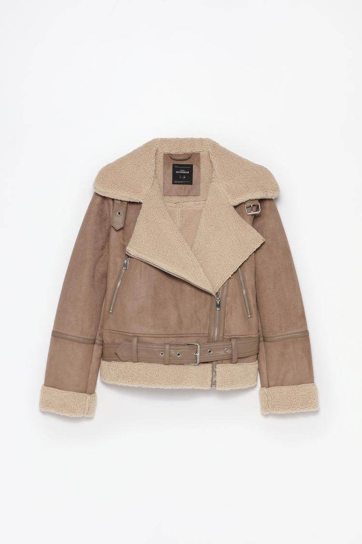 Beige double-faced crossover jacket for women

