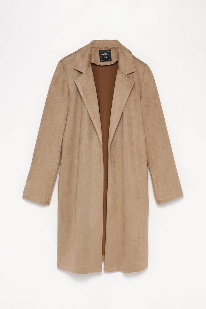Beige faux suede coat for women

