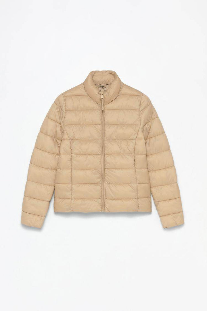 Beige basic lightweight puffer jacket for women

