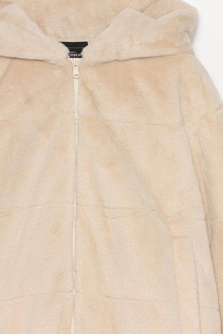 Close-up product image of beige soft coat fabric

