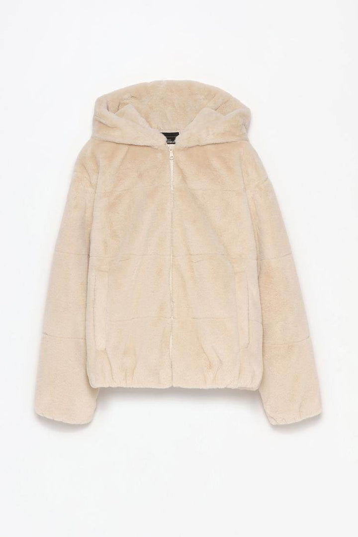 Beige short soft coat for women

