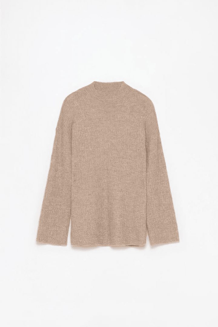 Beige textured knit sweater for women

