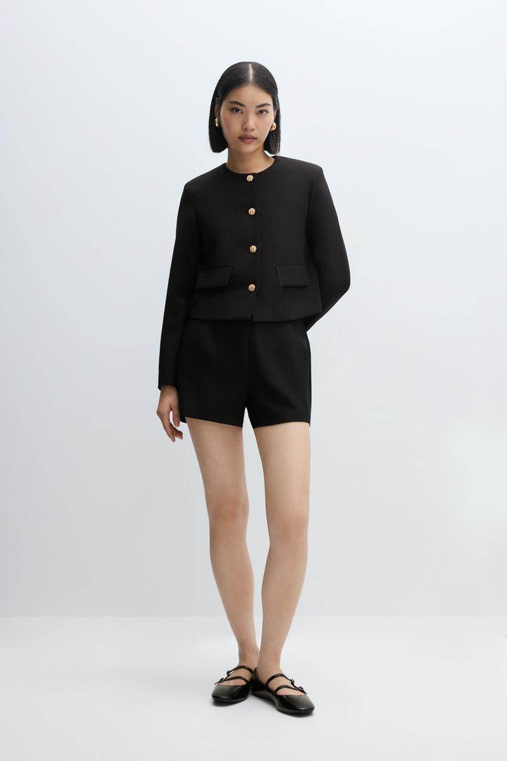 Front full body view of a black women's blazer
