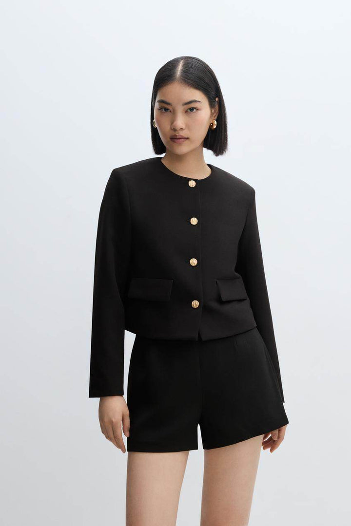 Front full body view of a black women's blazer

