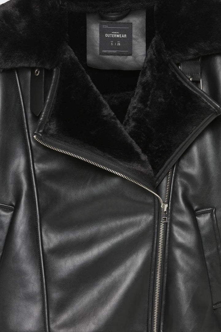 Close-up product image of faux leather double-faced jacket

