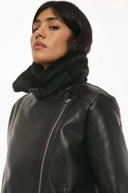 Side view of the women's faux leather double-faced jacket

