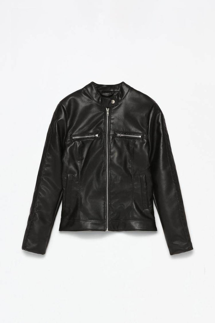 Black leather effect jacket for women

