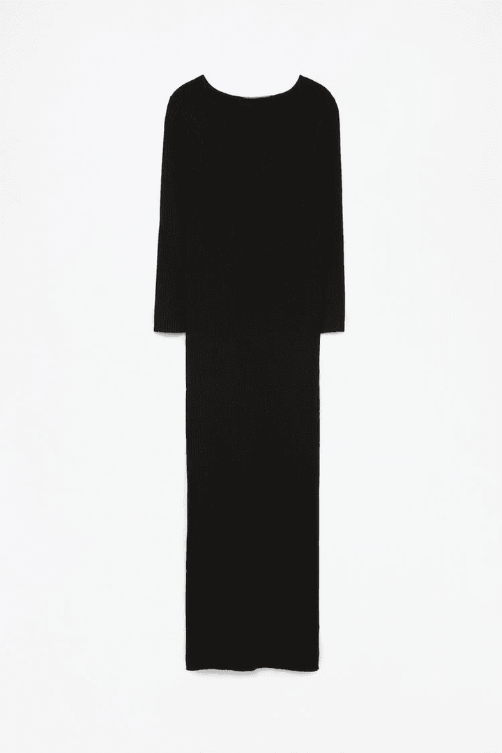Black ribbed midi dress for women

