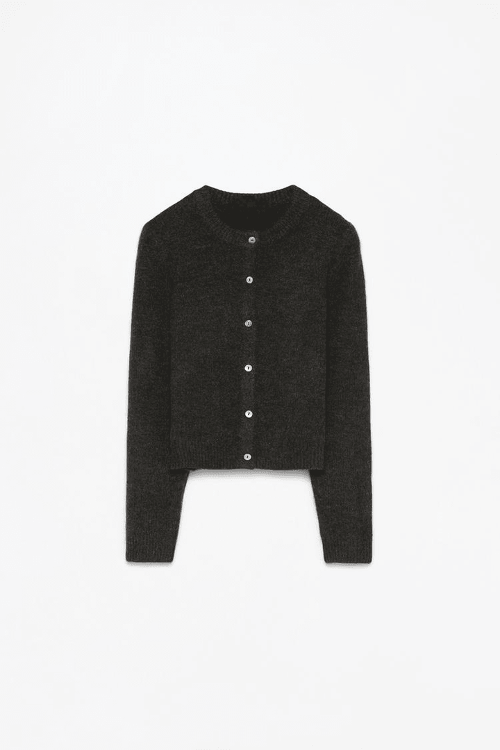 Black rounded neck knit cardigan for women

