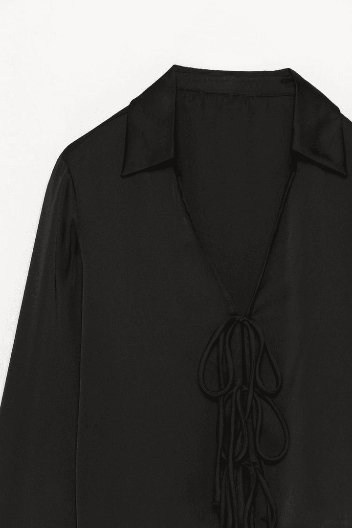 Close-up product image of black satin shirt ties

