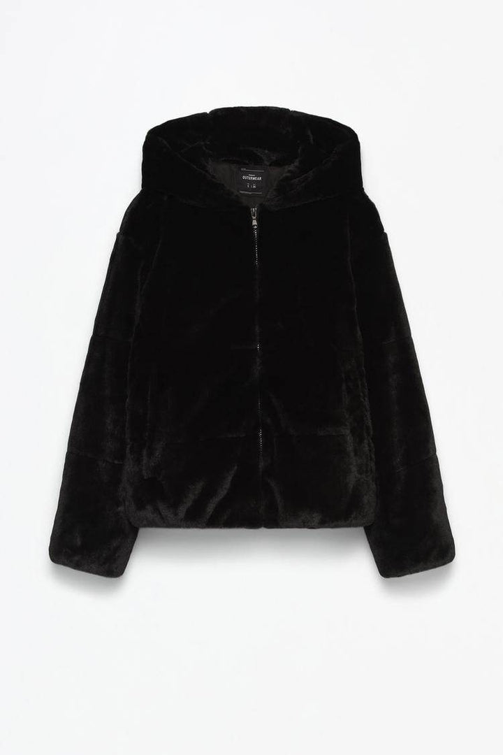 Black short soft coat for women

