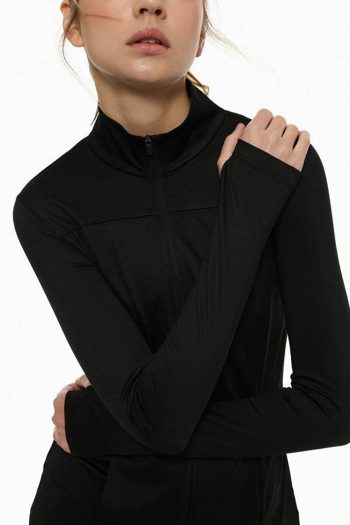 Front view of black sports jacket

