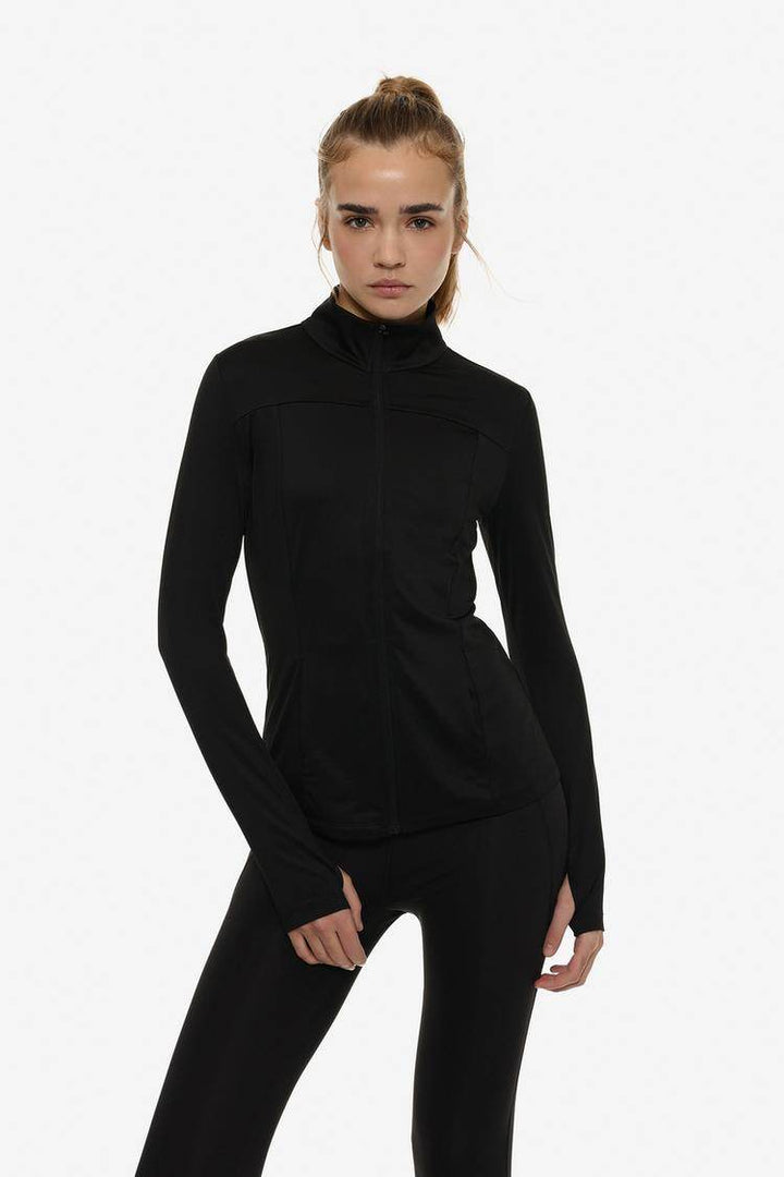 Front view of women's black sports jacket

