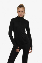 Front view of women's black sports jacket

