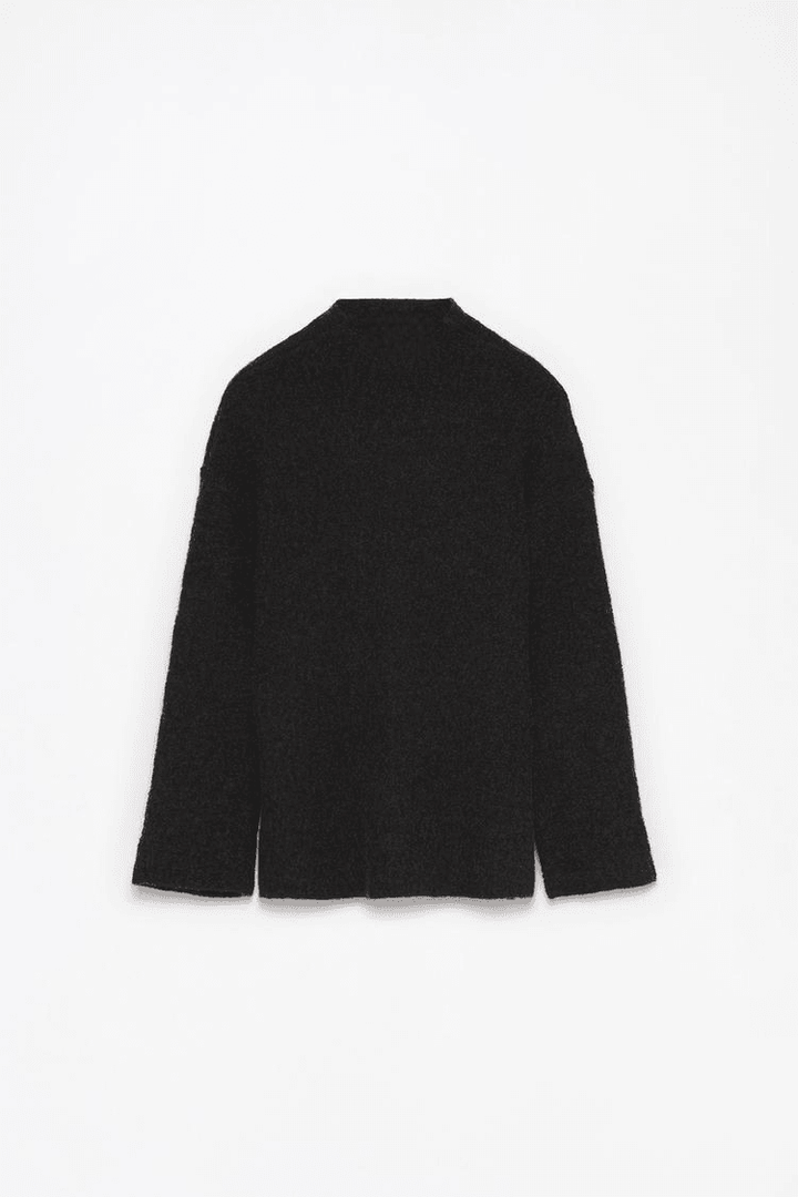 Black textured knit sweater for women

