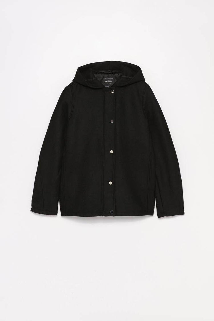 Black basic wool coat for women

