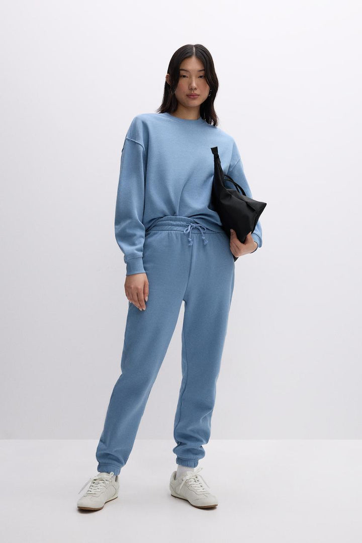 Front full view of a blue women's sweatshirt
