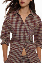 Front view of the brown checked shirt

