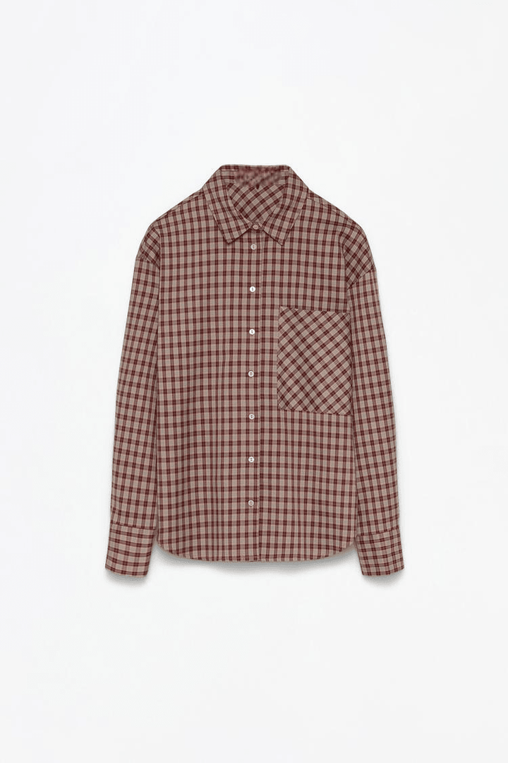 Brown checked shirt with pocket for women

