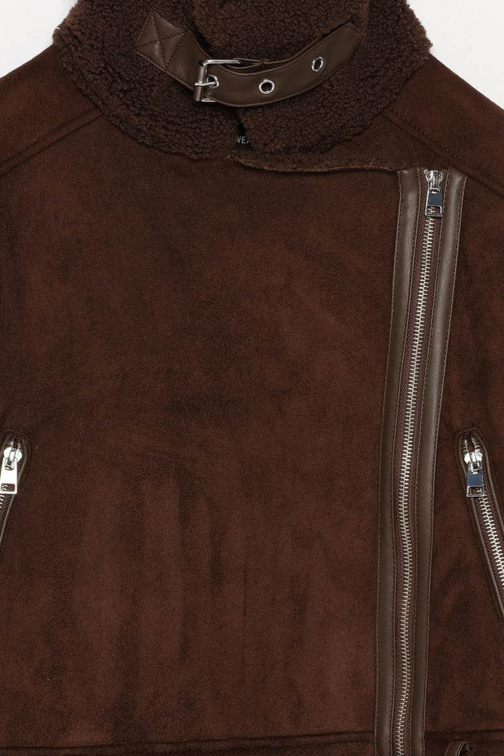 Brown double-faced crossover jacket for women

