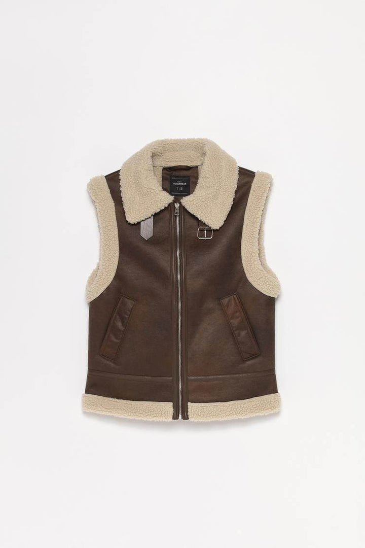 Brown double-faced gilet with zip for women

