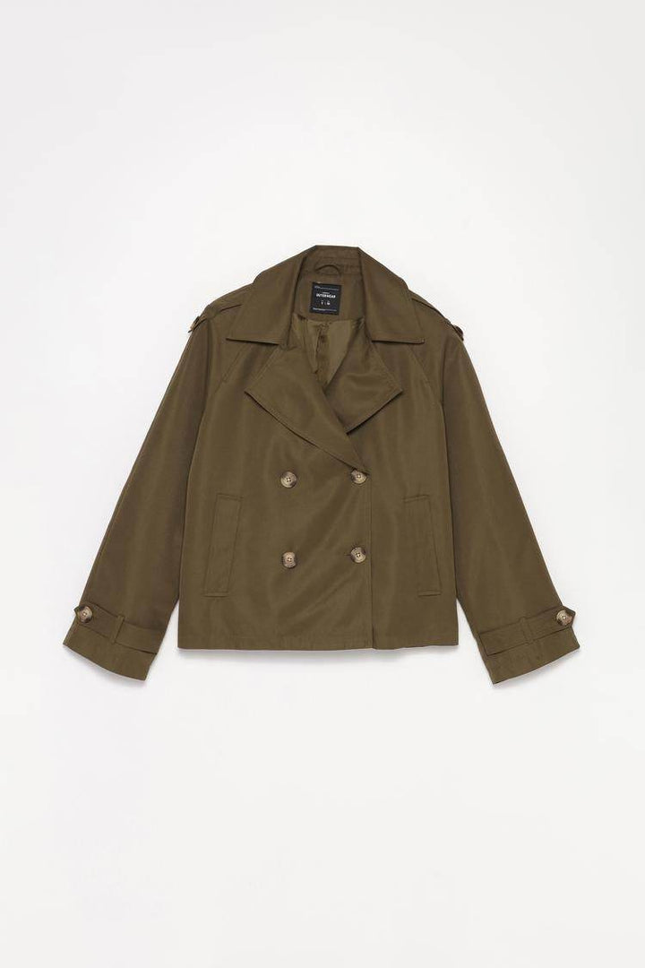 Dark green short oversize trench coat for women

