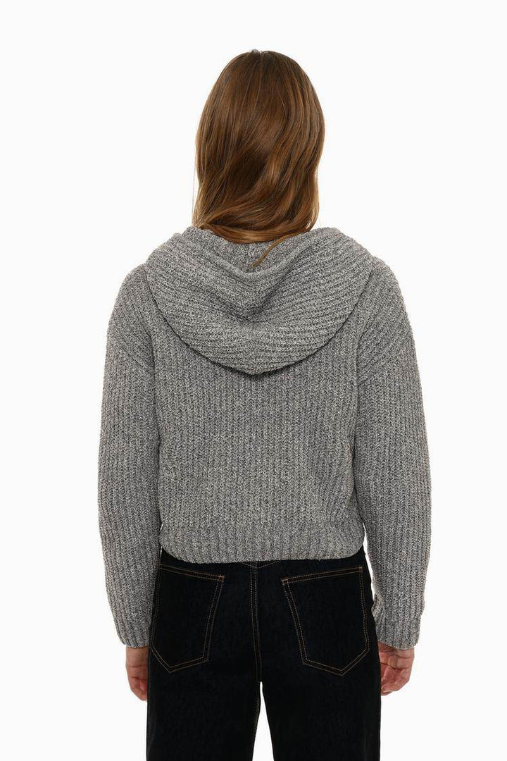 Back view of the women's grey chenille jacket

