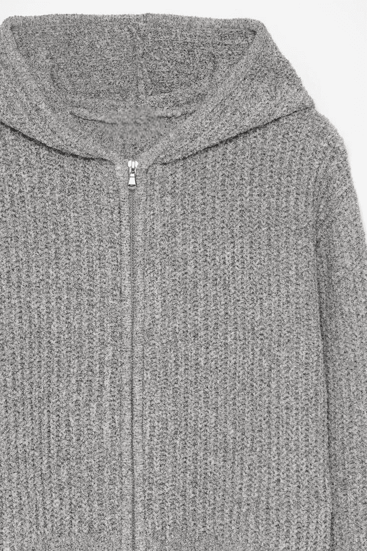 Close-up product image of grey chenille jacket fabric

