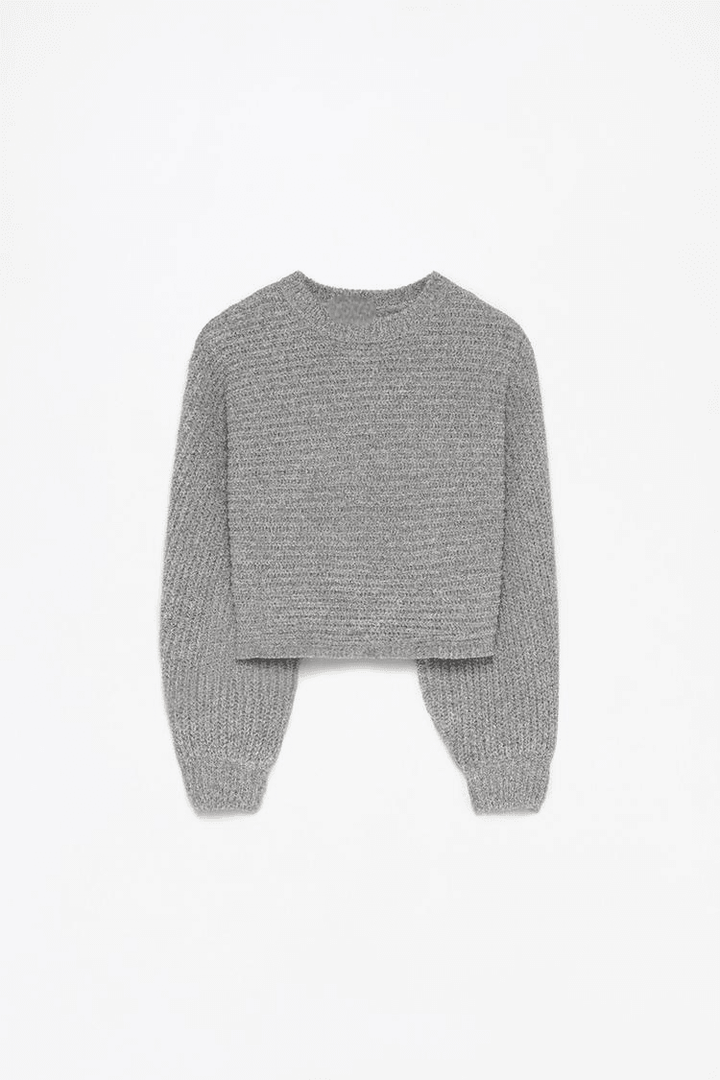 Grey cropped chenille sweater for women

