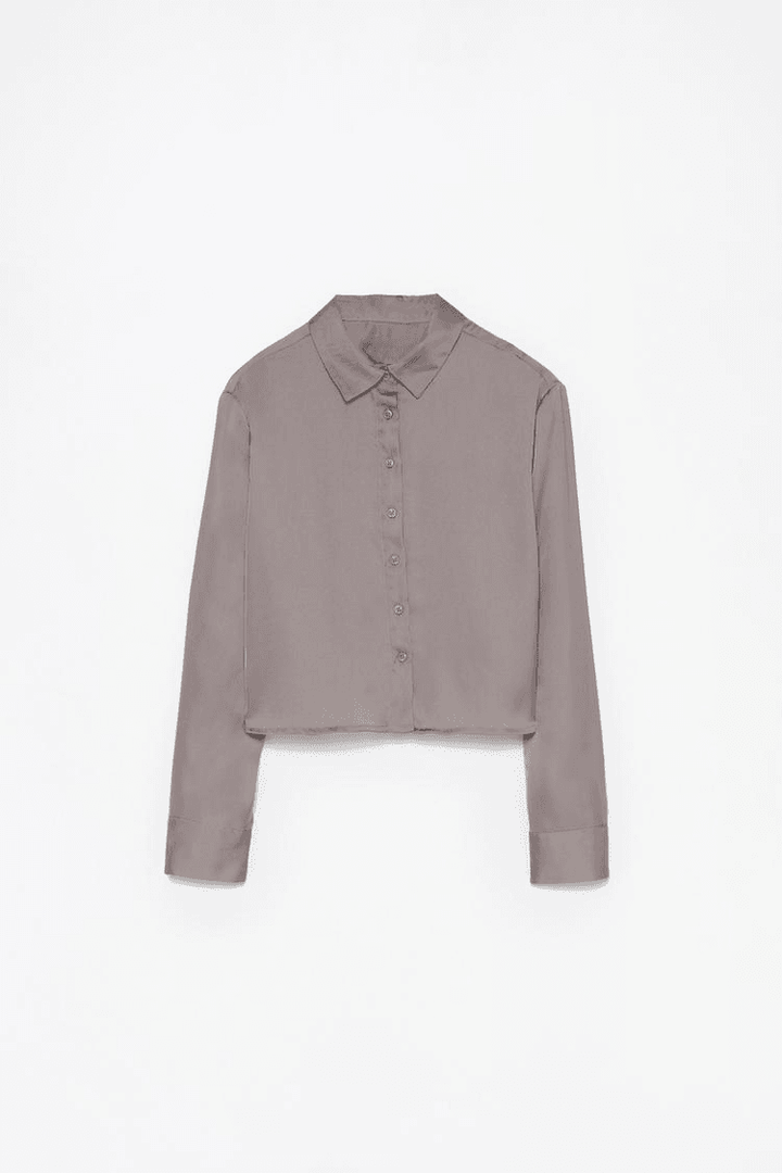 Grey cropped satin shirt for women

