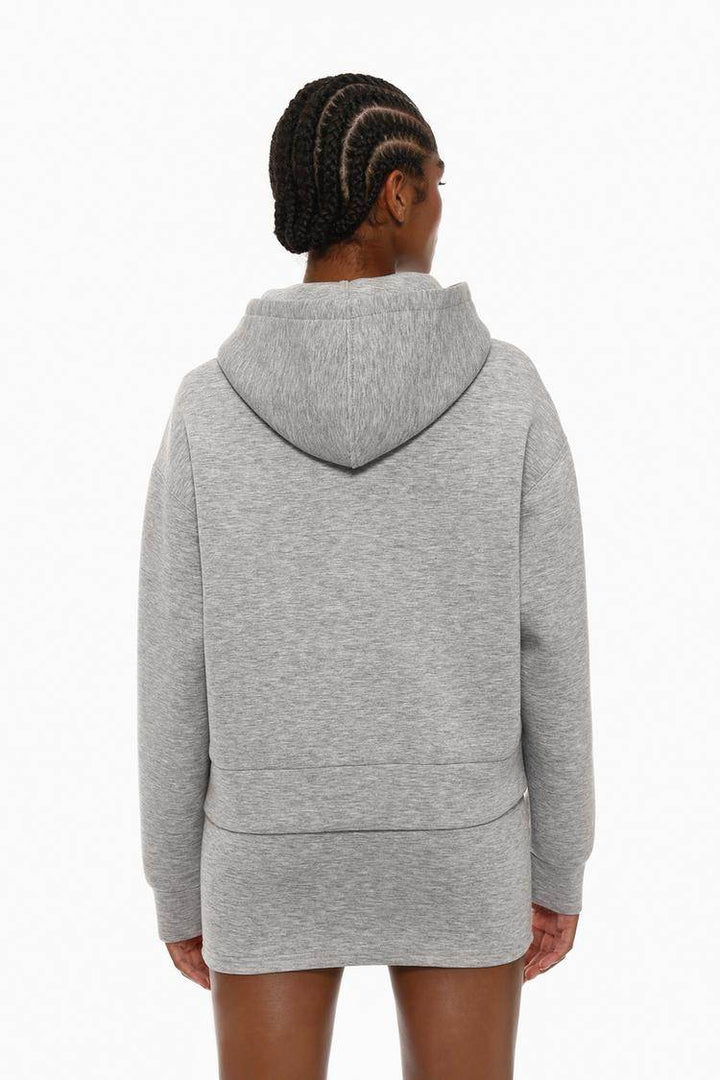 Back view of the women's grey tracksuit hoodie

