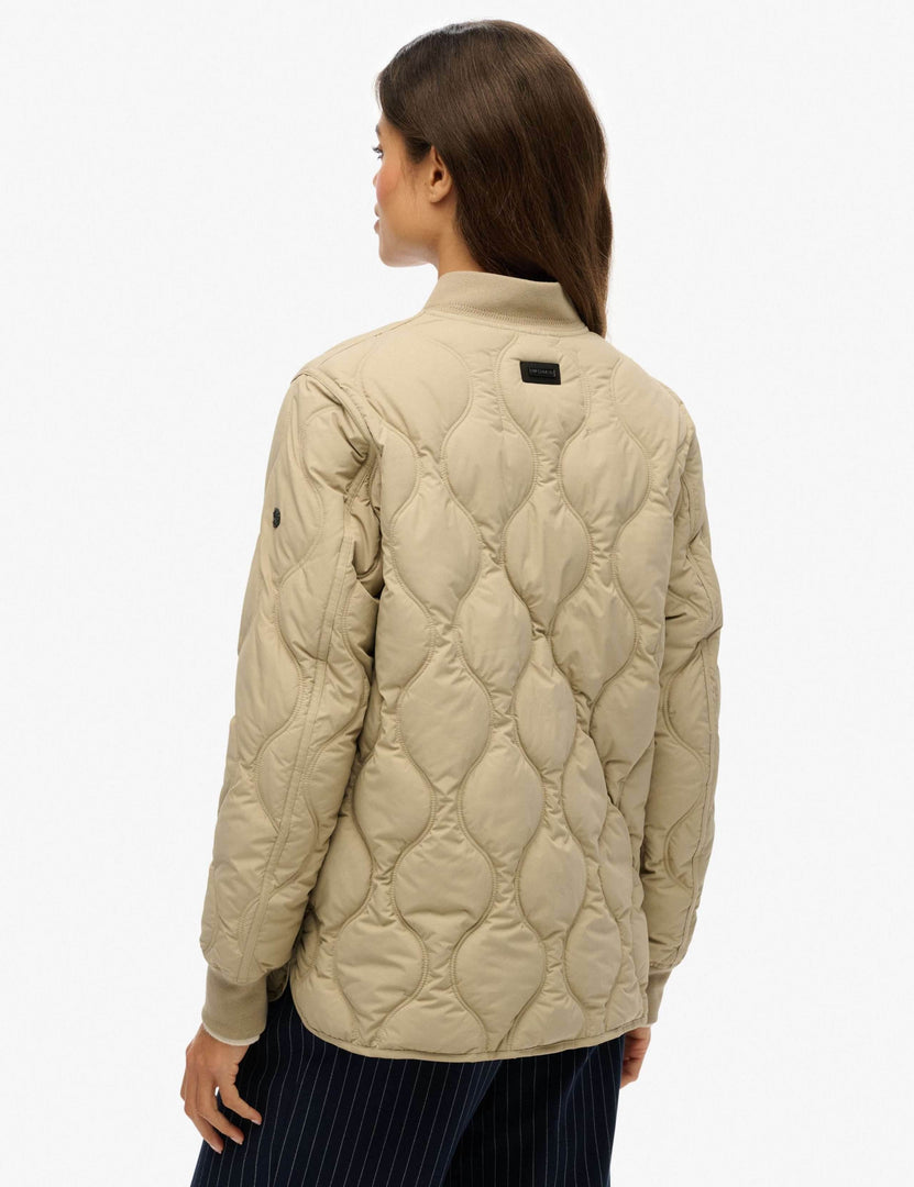 Back view of the women's khaki baseball collar jacket

