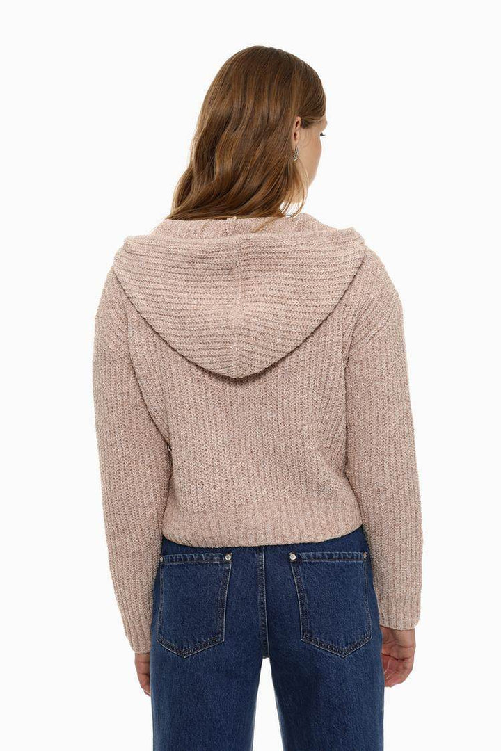 Back view of the women's khaki chenille jacket

