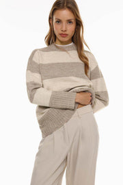 Front view of women's khaki long soft sweater

