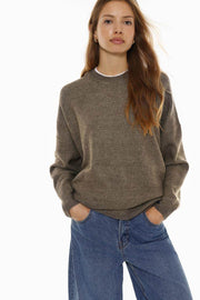 Front view of women's khaki soft knit oversize jumper

