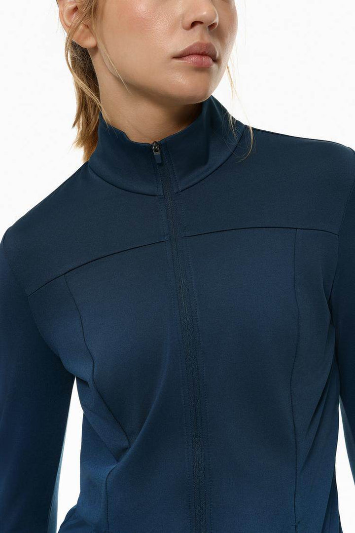 Close-up front view of navy sports jacket

