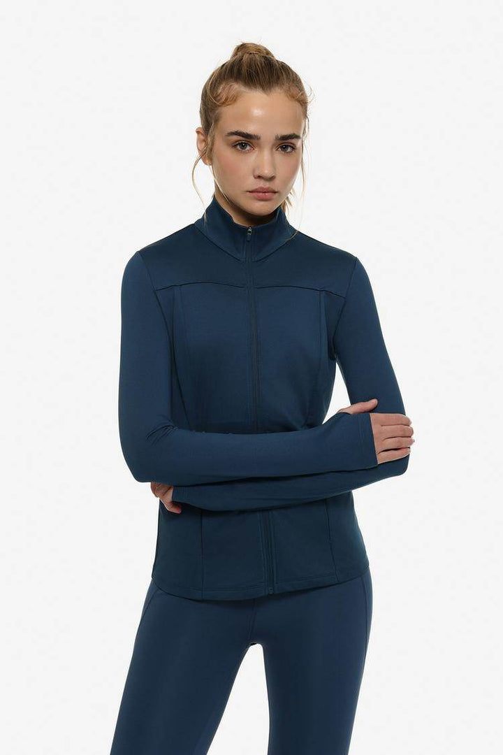 Front view of women's navy sports jacket

