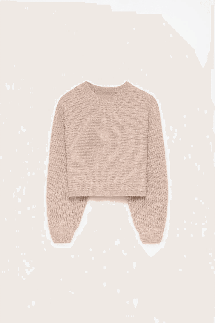 Pink cropped chenille sweater for women

