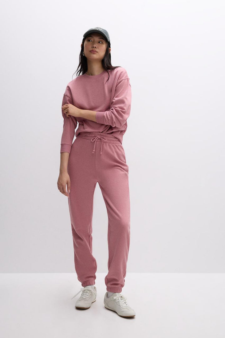 Front full view of a pink women's sweatshirt
