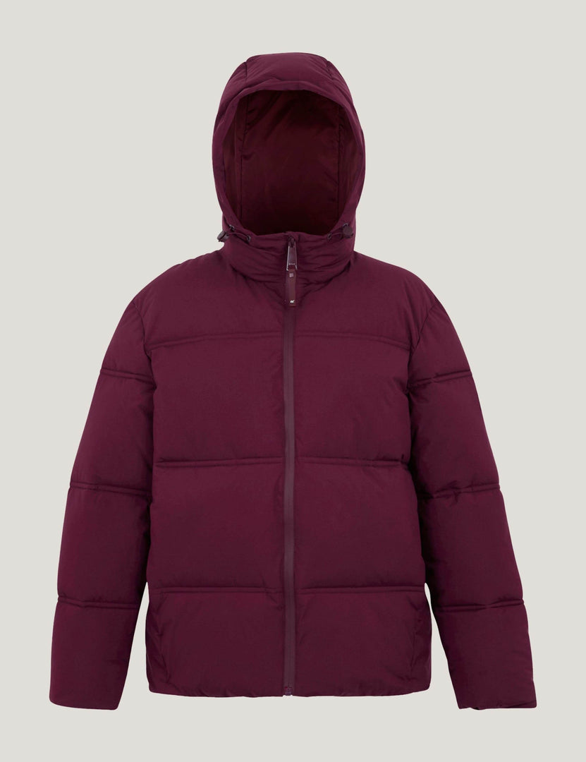 Purple quilted hooded puffer jacket for women

