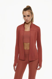 Front view of women's red sports jacket


