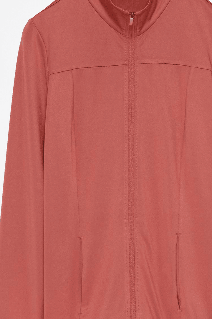 Close-up product image of red sports jacket

