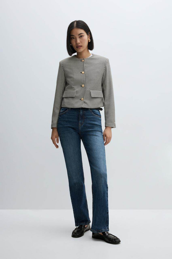 Front full body view of a white women's cropped blazer
