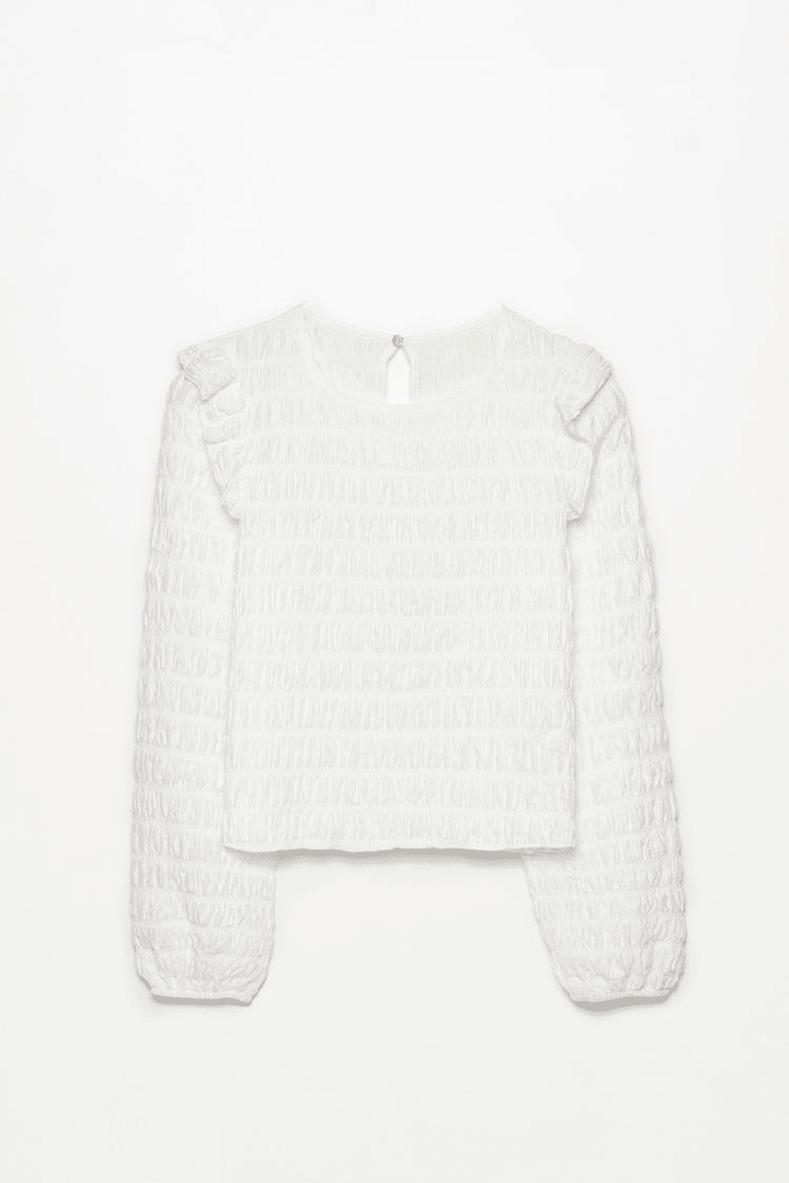 White long sleeve ruffle blouse for women

