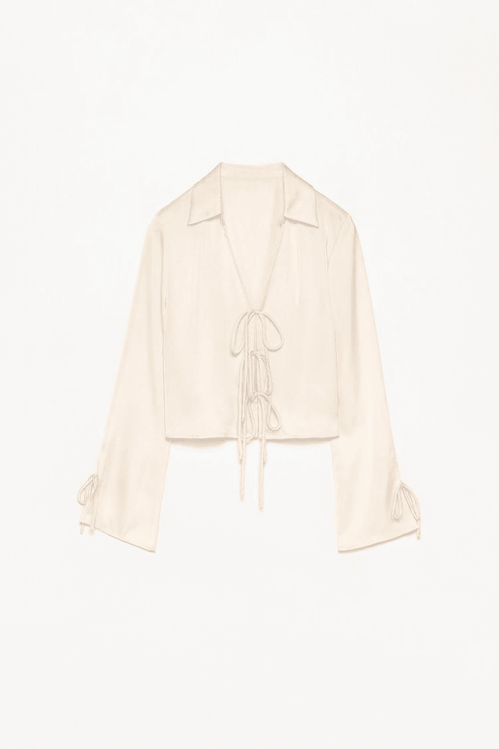 White satin shirt with ties for women

